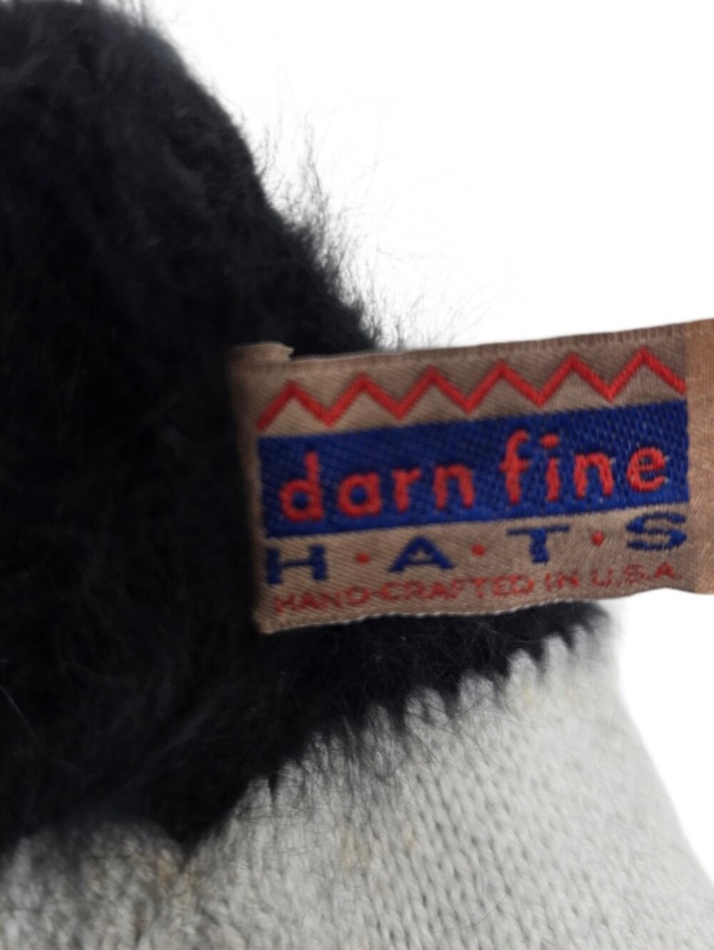 Vintage Darn Fine Hats Handcrafted Angora Wool Beanie With Tassel Pom Pom Black - Picture 10 of 11